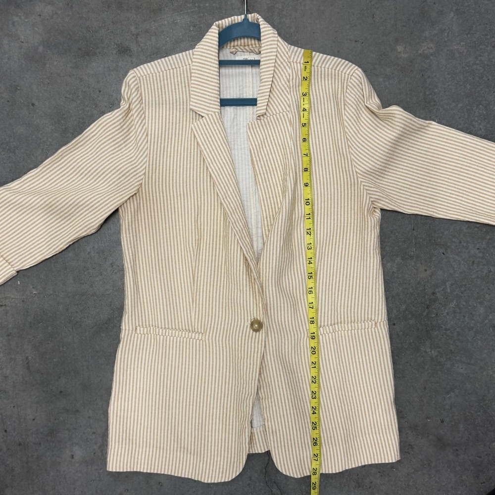 Maurices Womens Medium Tan White Striped 3/4 Sleeve Single Button Casual Blazer - Picture 6 of 7